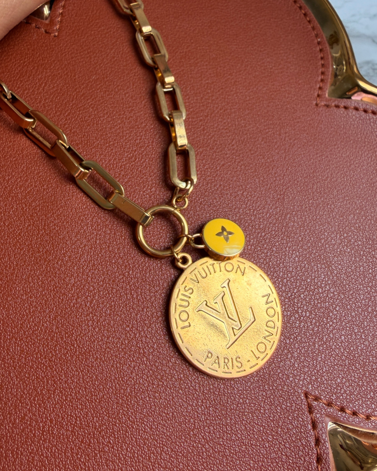 Custom Reworked LV Rounded Pendant & Yellow Pastilles - Reworked Necklace