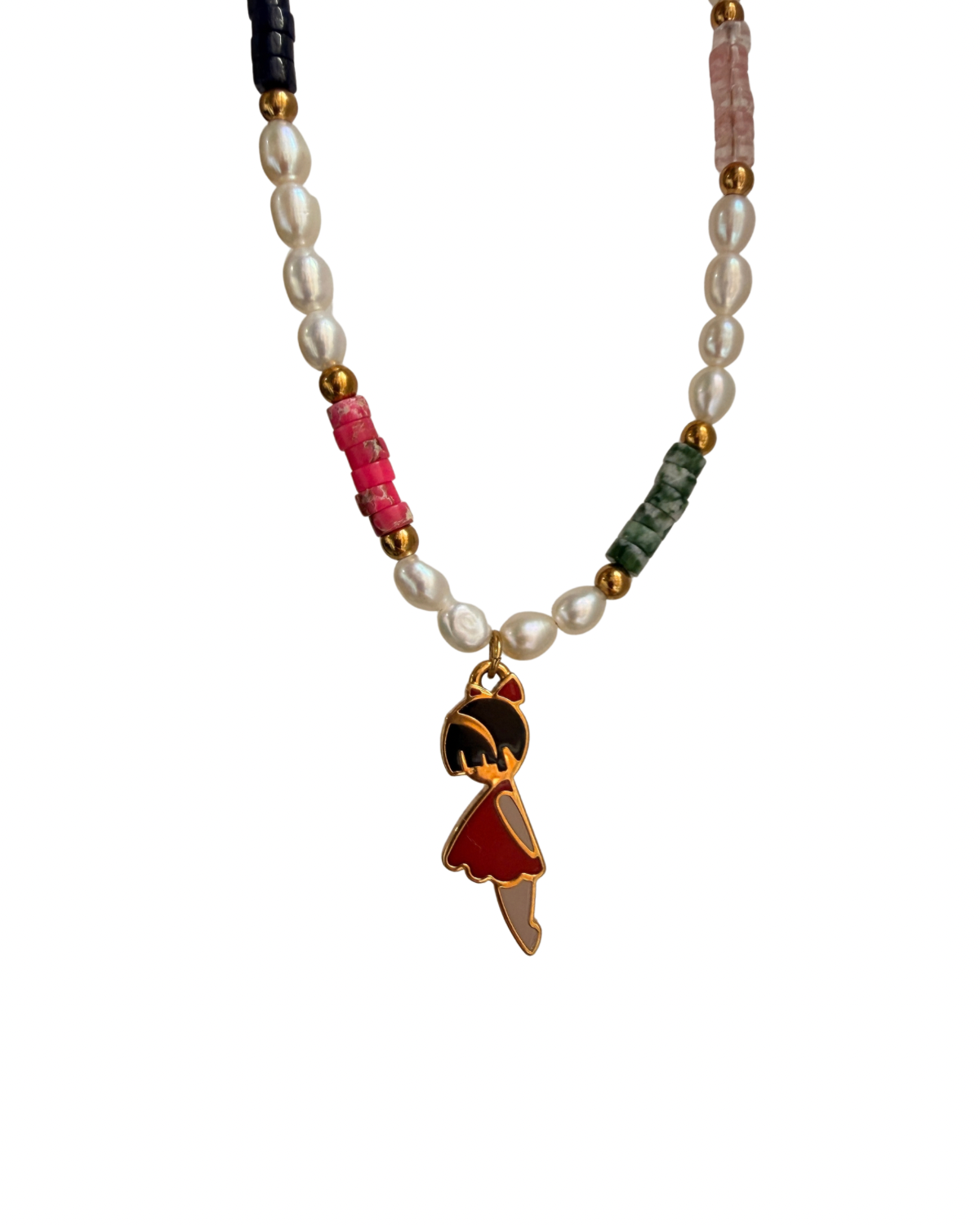 Authentic Prada Reworked Girl Charm Necklace – Freshwater Pearls & Colourful Natural Stones