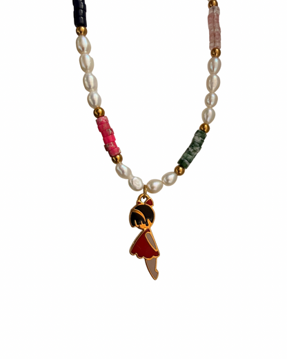 Authentic Prada Reworked Girl Charm Necklace – Freshwater Pearls & Colourful Natural Stones