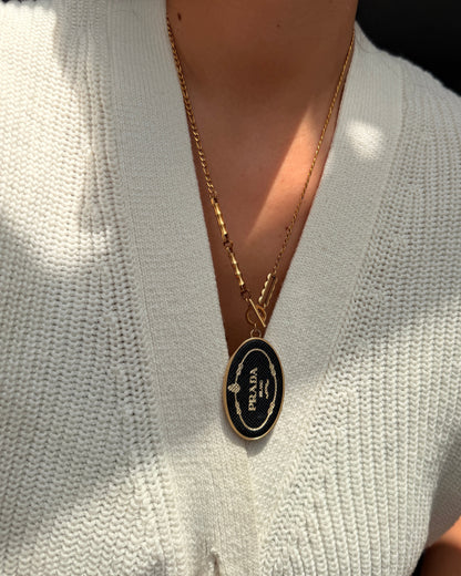 Authentic Prada  Prada Oval Logo Tag Charm - Repurposed Necklace