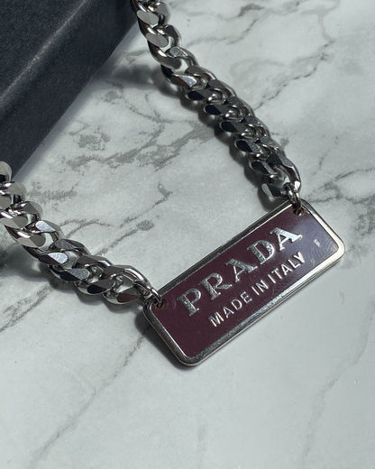 Authentic Silver Prada Square plaque tag - Repurposed Necklace