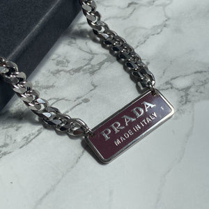 Authentic Silver Prada Square plaque tag - Repurposed Necklace