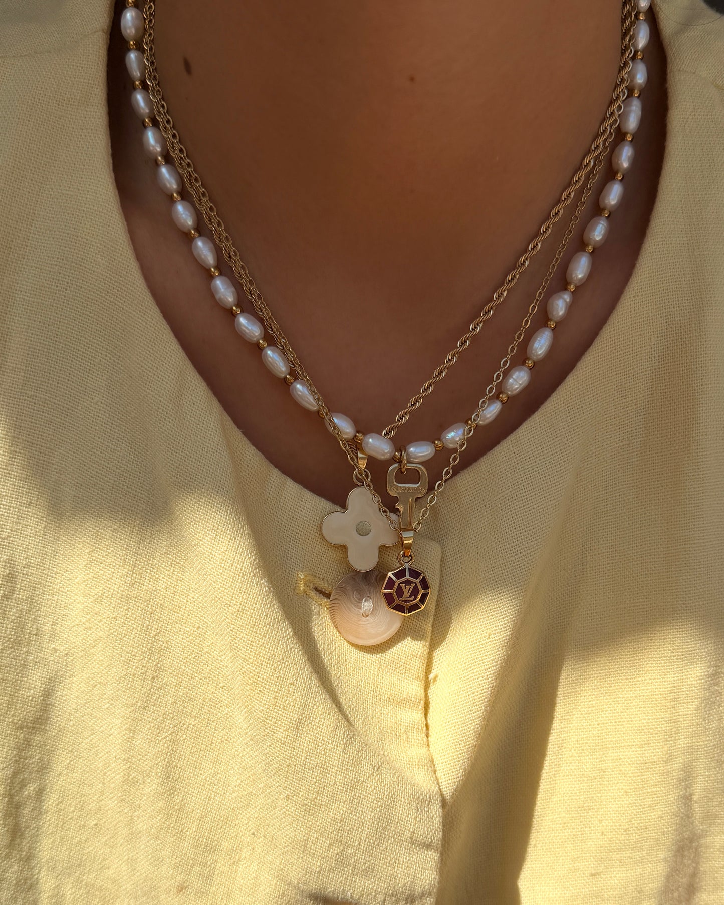 Authentic Louis Vuitton White Round Pendant- Necklace