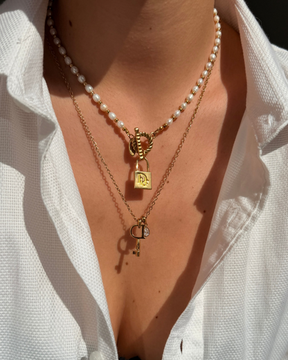 Authentic  Dior Padlock - Reworked Pearls Necklace