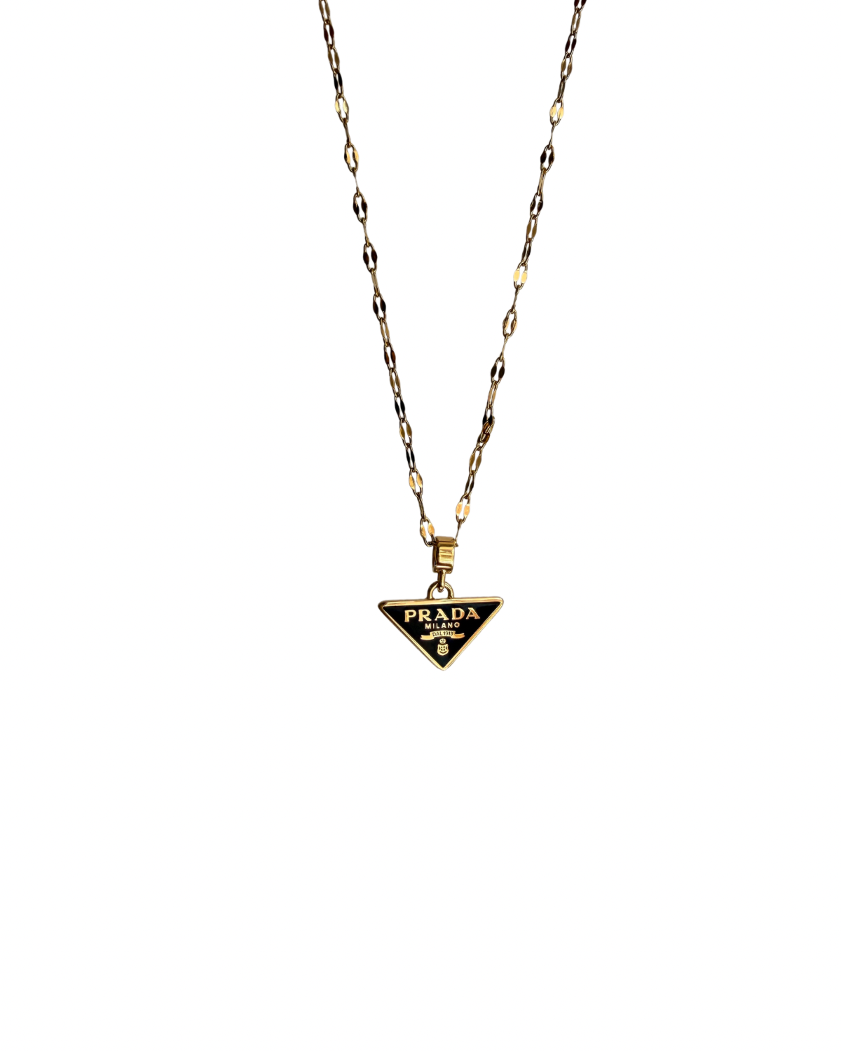 Authentic Prada Enamel Plaque Black pendant - Repurposed Necklace