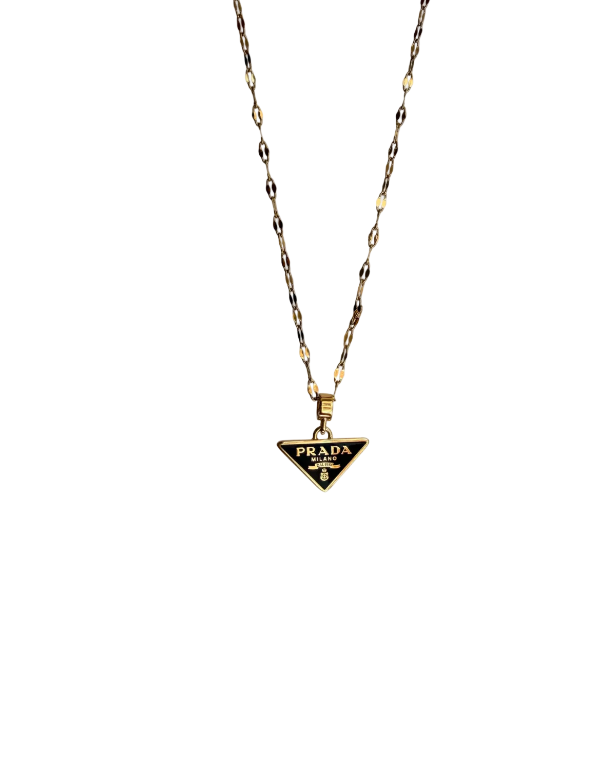 Authentic Prada Enamel Plaque Black pendant - Repurposed Necklace
