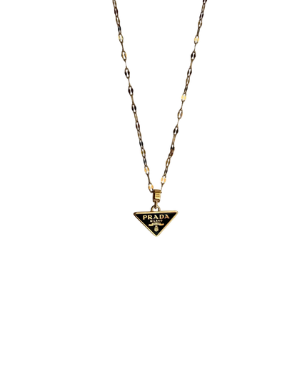 Authentic Prada Enamel Plaque Black pendant - Repurposed Necklace