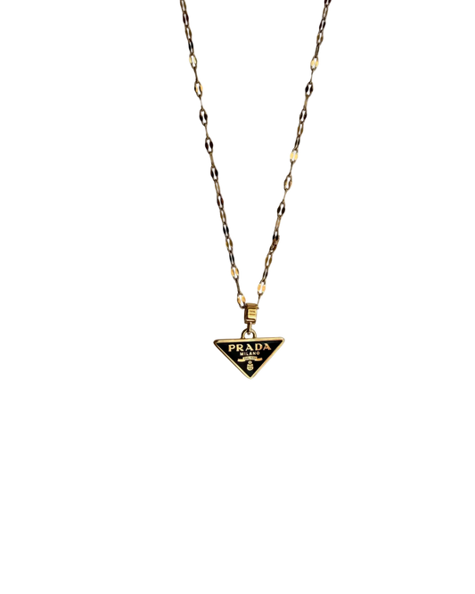Authentic Prada Enamel Plaque Black pendant - Repurposed Necklace