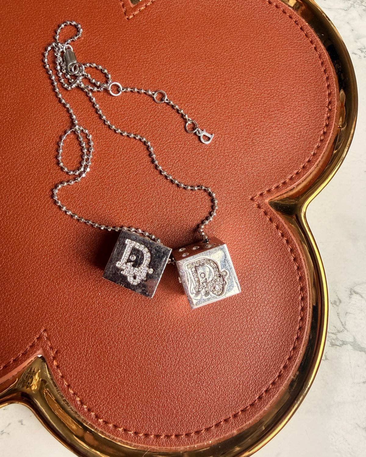 Authentic Dior Dice Rhinestone  Pendant- Reworked Necklace
