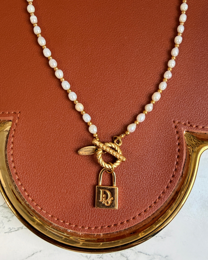 Authentic  Dior Padlock - Reworked Pearls Necklace