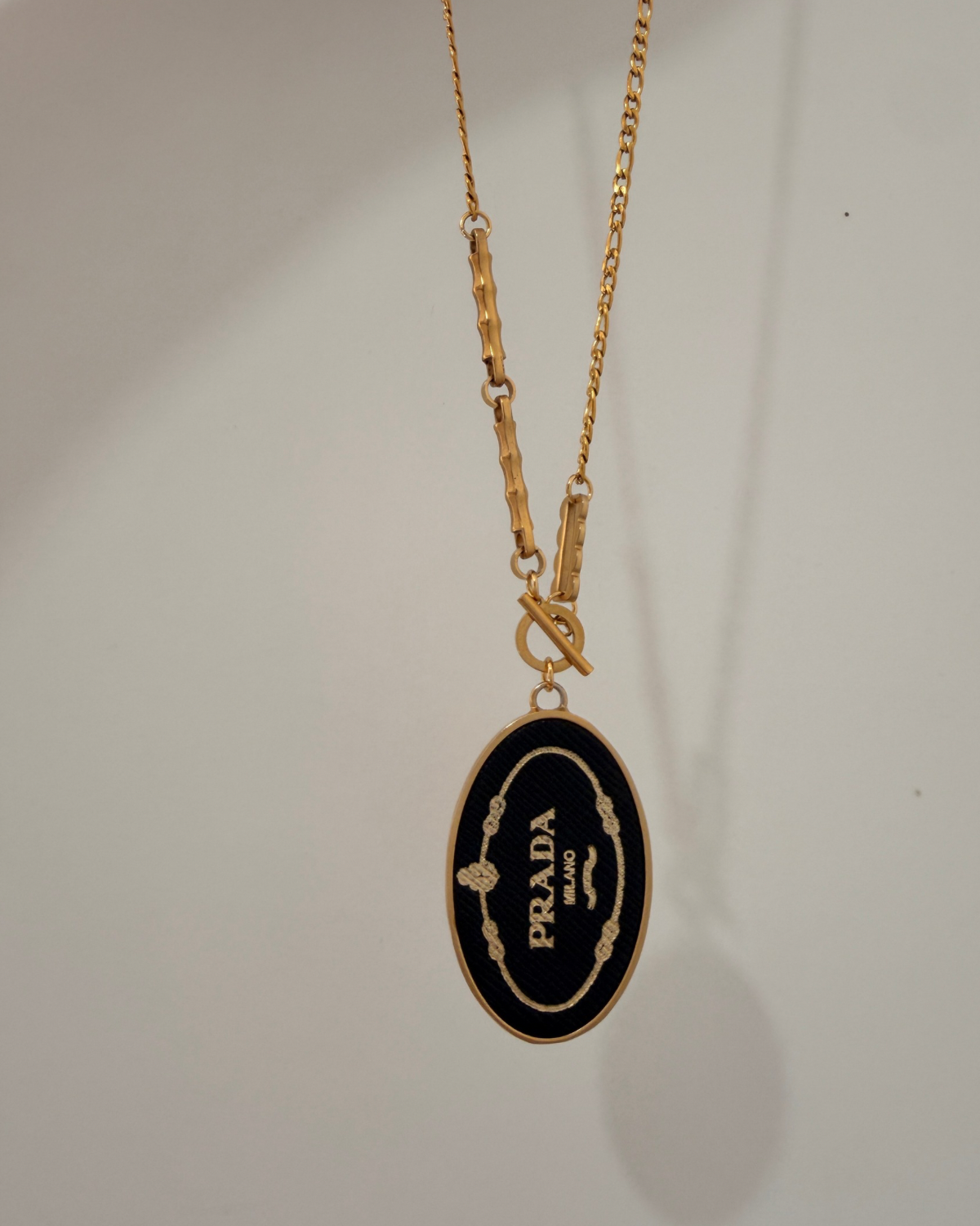 Authentic Prada  Prada Oval Logo Tag Charm - Repurposed Necklace