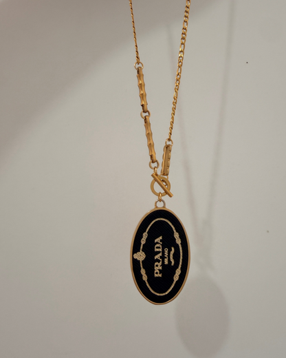 Authentic Prada  Prada Oval Logo Tag Charm - Repurposed Necklace