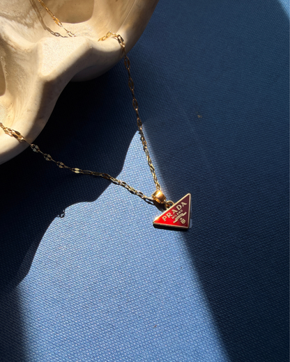 Authentic Prada Enamel Plaque pendant - Repurposed Necklace