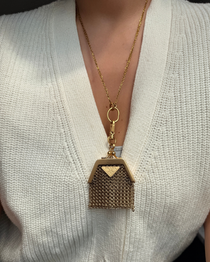 Authentic Prada Mini Mesh Coin Purse Charm - Repurposed Necklace