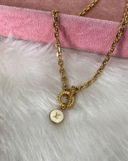 Authentic Louis Vuitton White Logo Pendant- Necklace