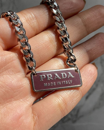 Authentic Silver Prada Square plaque tag - Repurposed Necklace