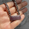 Authentic Silver Prada Square plaque tag - Repurposed Necklace