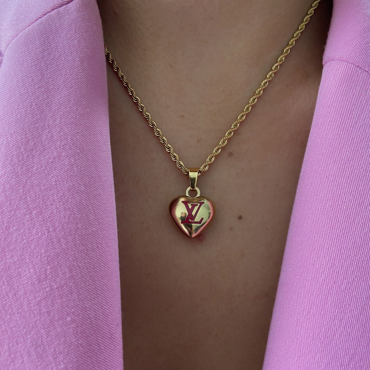 Authentic Louis Vuitton Pendant Gold & Pink Coeur -Reworked Necklace