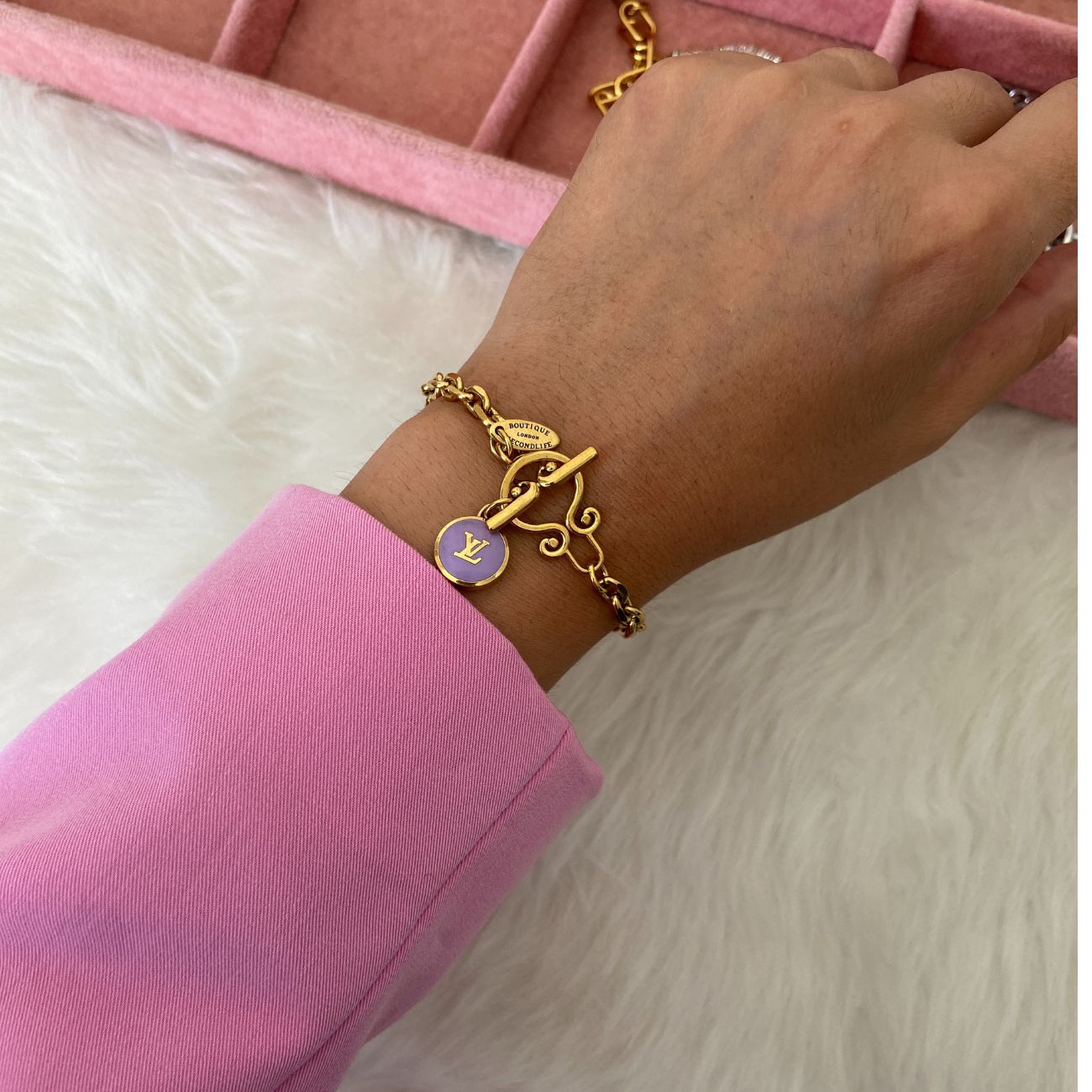 Authentic Louis Vuitton Logo Purple Pastilles  Pendant- Bracelet