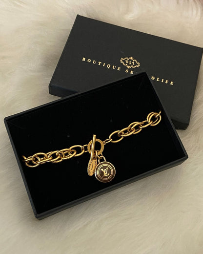 Authentic Louis Vuitton Logo Brown Pastilles  Pendant- Bracelet