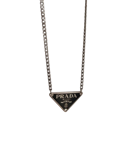 Authentic Silver Prada plaque tag - Reworked Necklace