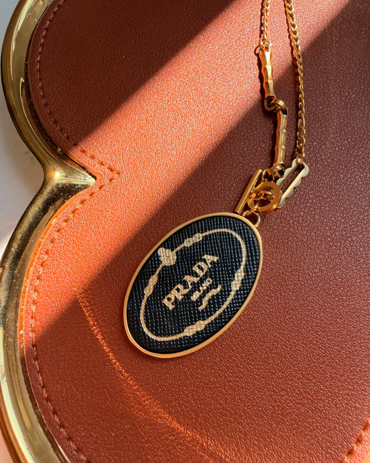 Authentic Prada  Prada Oval Logo Tag Charm - Repurposed Necklace