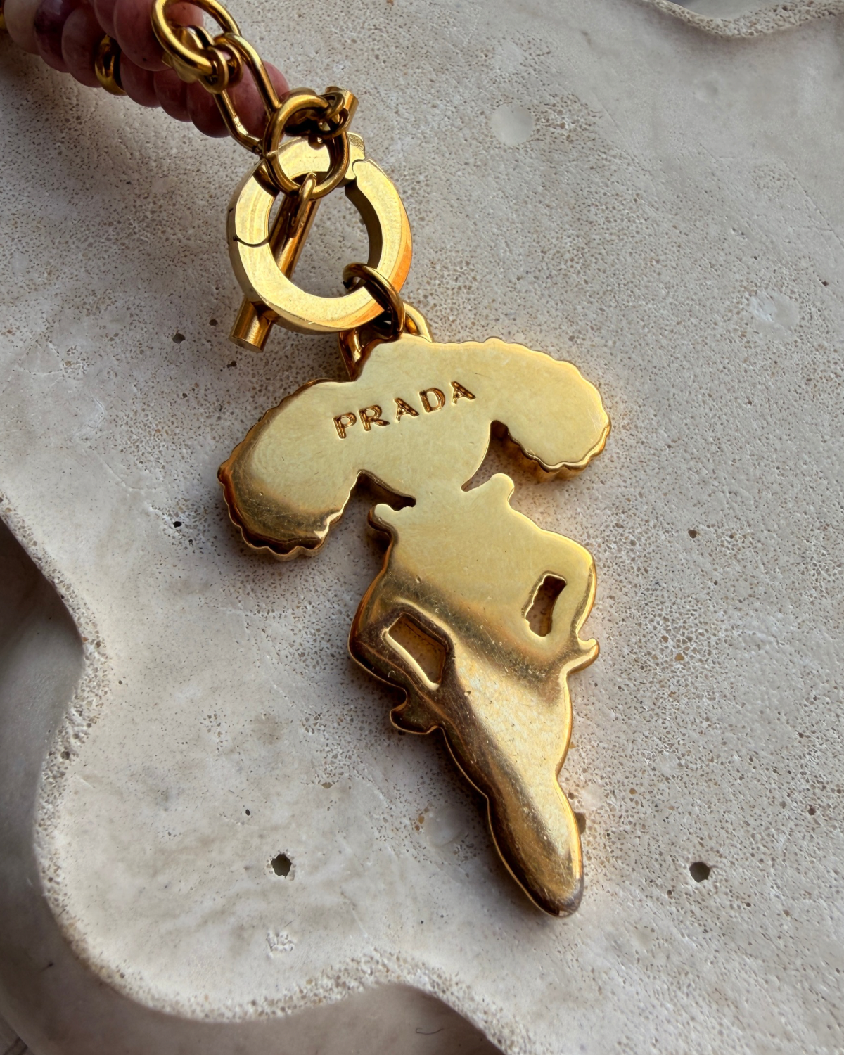 Authentic Prada Reworked Poodle Necklace – Pink Rhodochrosite Natural Stones