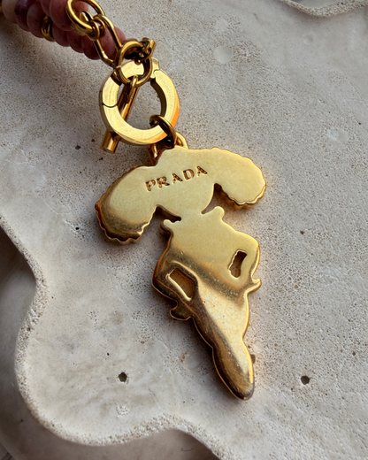 Authentic Prada Reworked Poodle Necklace – Pink Rhodochrosite Natural Stones