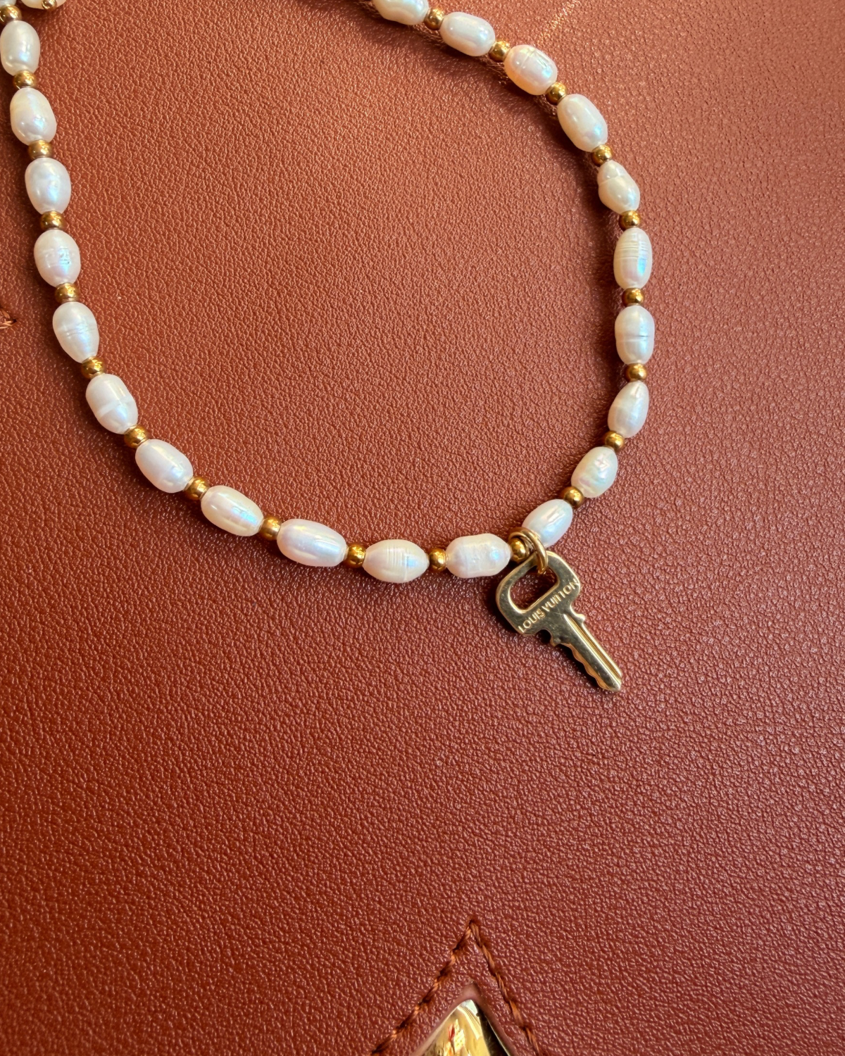 Authentic Louis Vuitton Key Pendant- Pearls Reworked Necklace