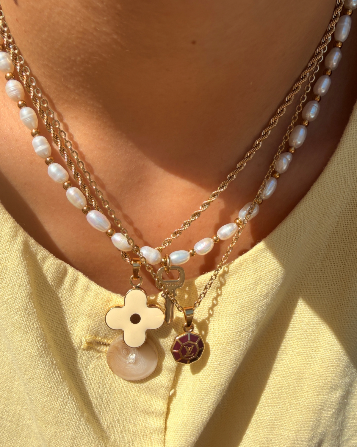 Authentic Louis Vuitton Key Pendant- Pearls Reworked Necklace
