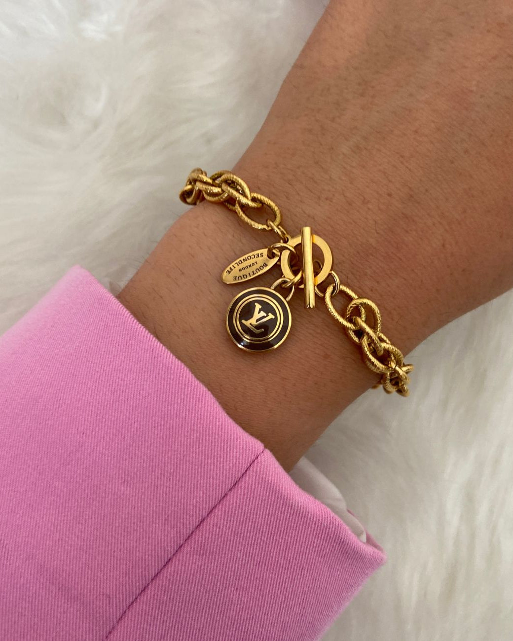 Authentic Louis Vuitton Logo Brown Pastilles  Pendant- Bracelet