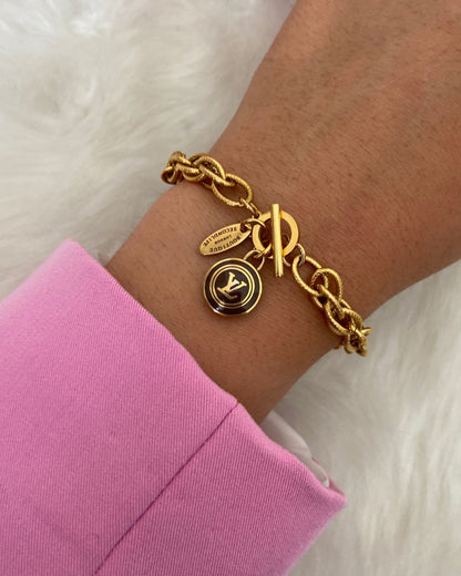 Authentic Louis Vuitton Logo Brown Pastilles  Pendant- Bracelet