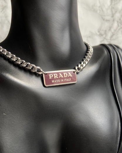 Authentic Silver Prada Square plaque tag - Repurposed Necklace