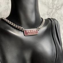 Load image into Gallery viewer, Authentic Silver Prada Square plaque tag - Repurposed Necklace