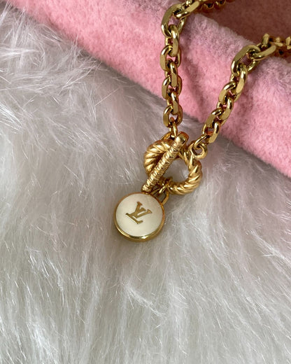 Authentic Louis Vuitton White Logo Pendant- Necklace
