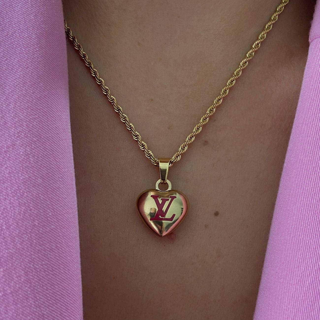 Authentic Louis Vuitton Pendant Gold & Pink Coeur -Reworked Necklace