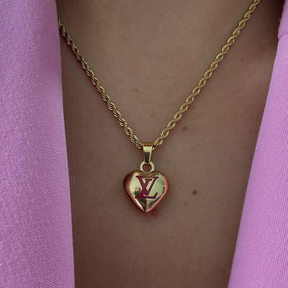Authentic Louis Vuitton Pendant Gold & Pink Coeur -Reworked Necklace