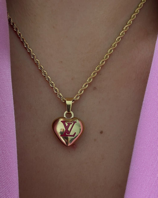 Authentic Louis Vuitton Pendant Gold & Pink Coeur -Reworked Necklace