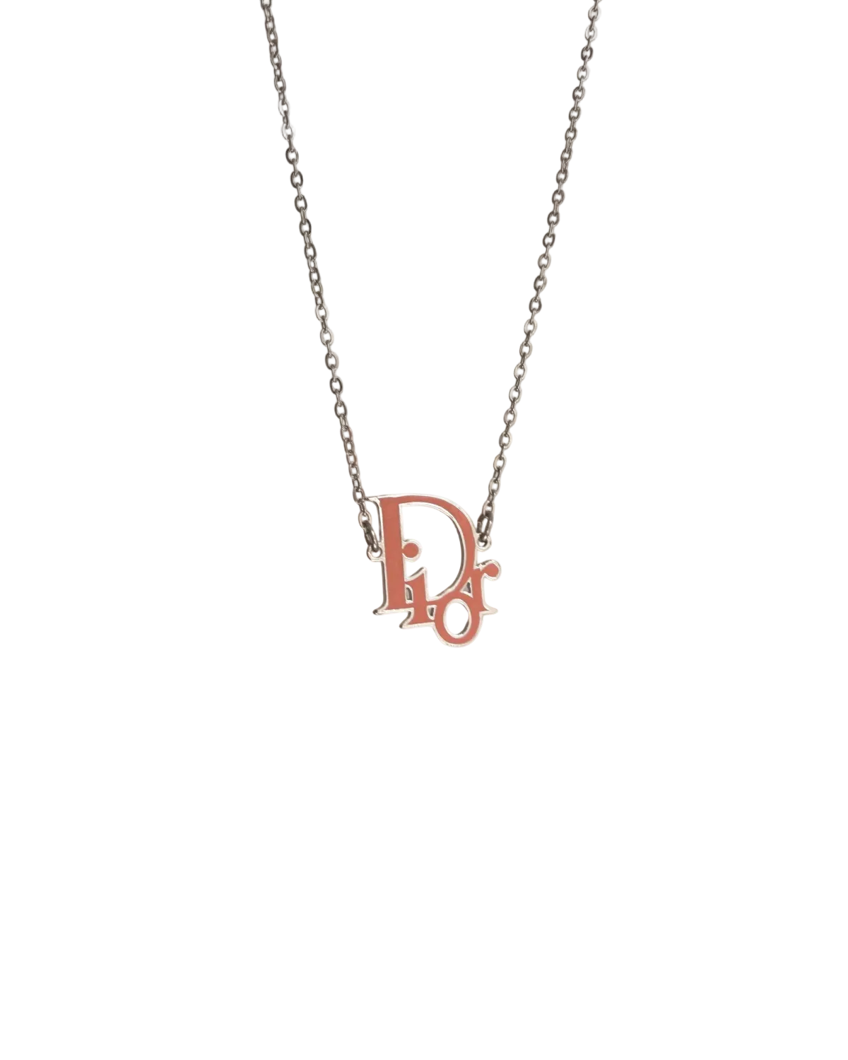 Authentic Dior Pink Logo Pendant-  Necklace