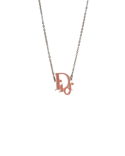 Authentic Dior Pink Logo Pendant-  Necklace