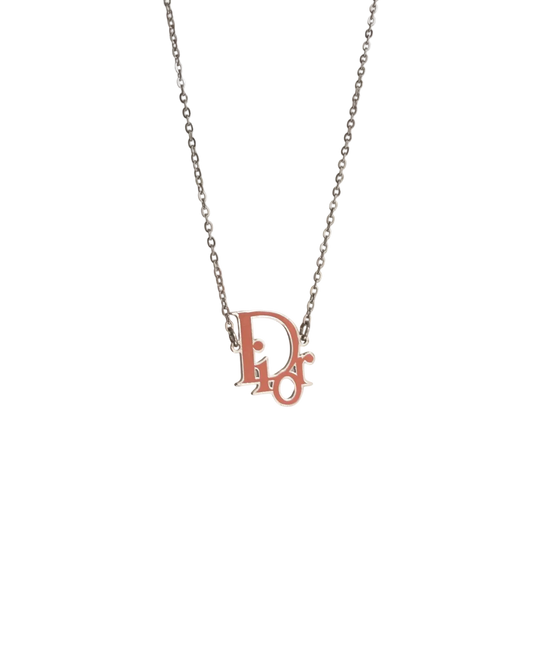 Authentic Dior Pink Logo Pendant-  Necklace