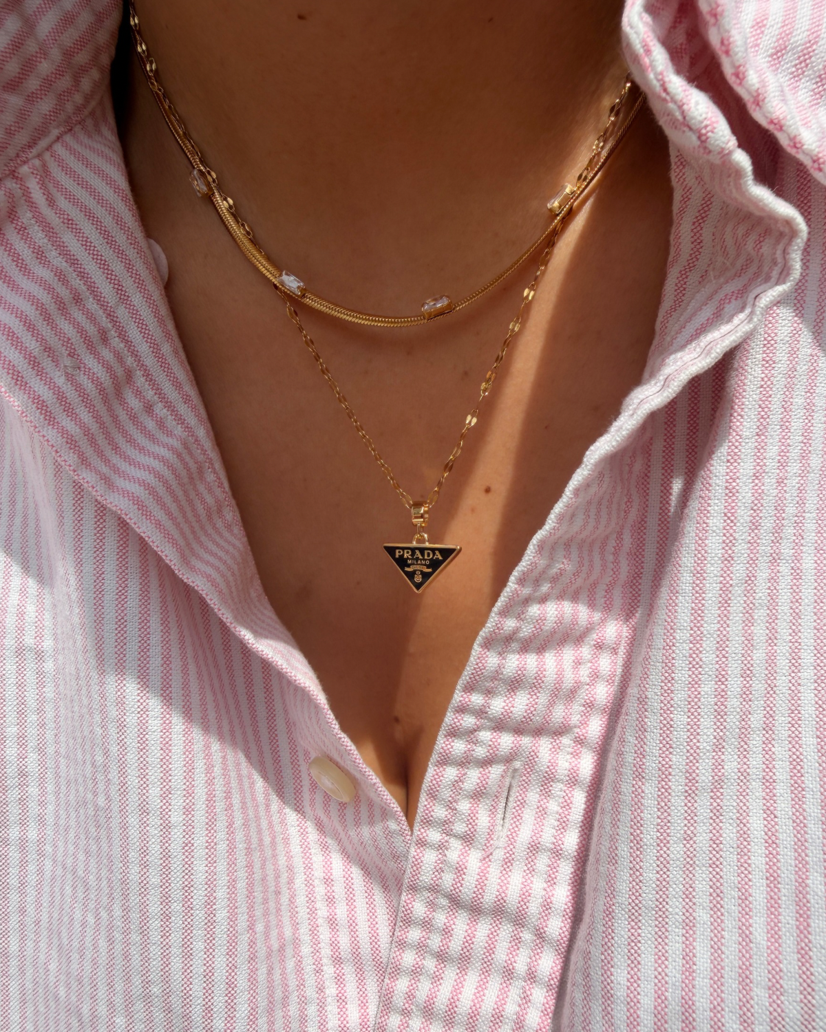 Authentic Prada Enamel Plaque Black pendant - Repurposed Necklace