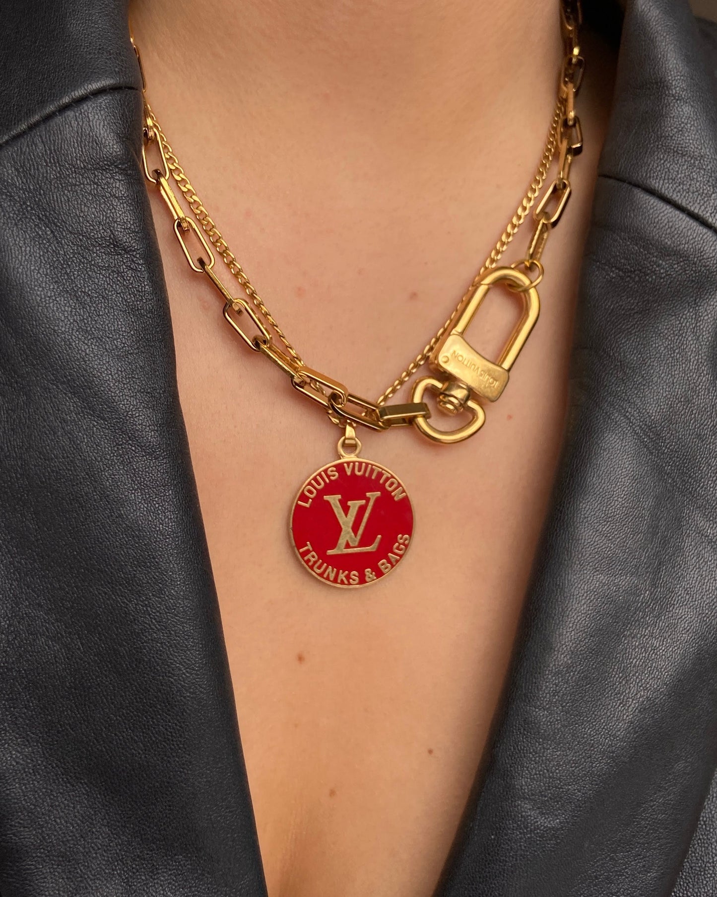 Authentic Louis Vuitton Red Round Pendant- Reworked Necklace