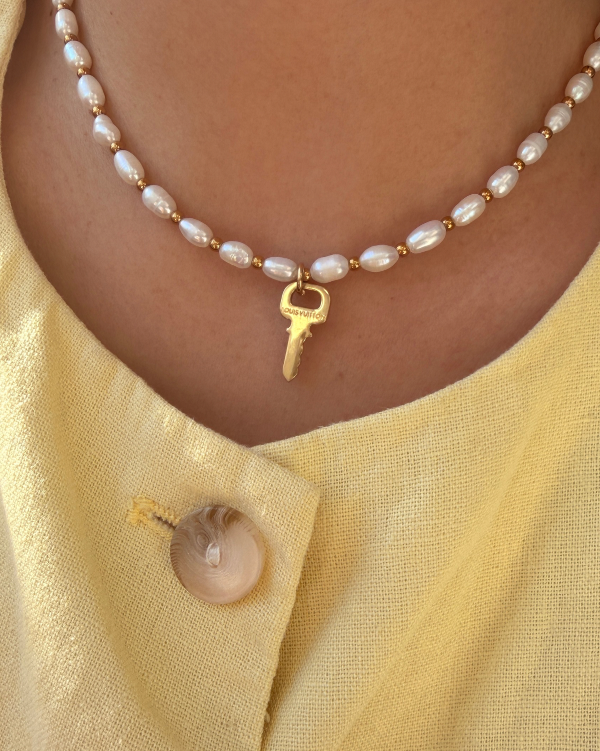 Authentic Louis Vuitton Key Pendant- Pearls Reworked Necklace