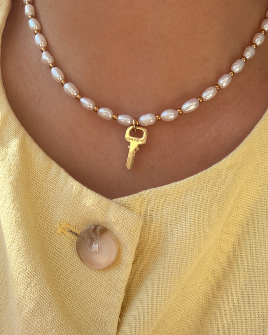 Authentic Louis Vuitton Key Pendant- Pearls Reworked Necklace