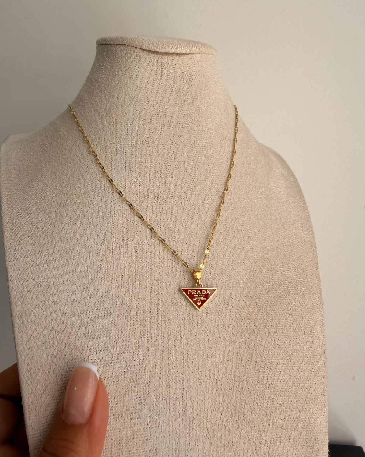 Authentic Prada Enamel Plaque pendant - Repurposed Necklace
