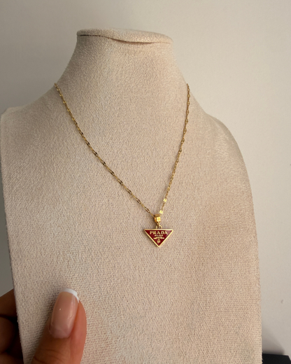 Authentic Prada Enamel Plaque pendant - Repurposed Necklace