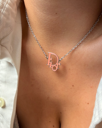 Authentic Dior Pink Logo Pendant-  Necklace