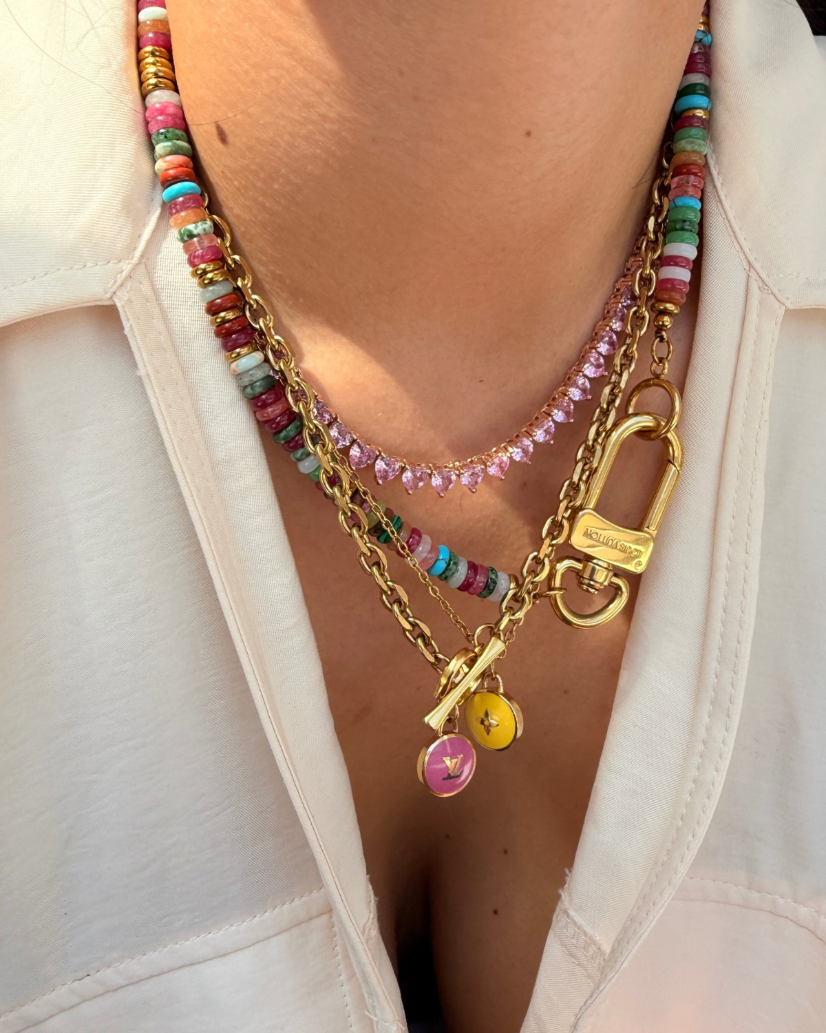 Authentic Louis Vuitton Clasp - Natural Stone Necklace