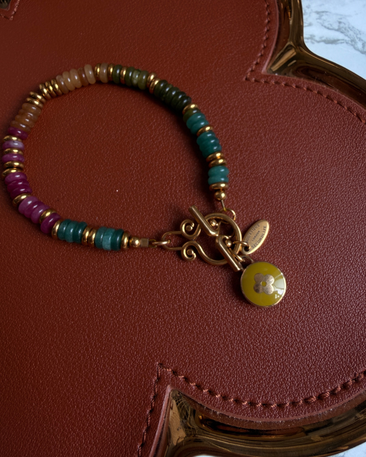 Authentic Louis Vuitton Green Pendant - Reworked Stones Bracelet